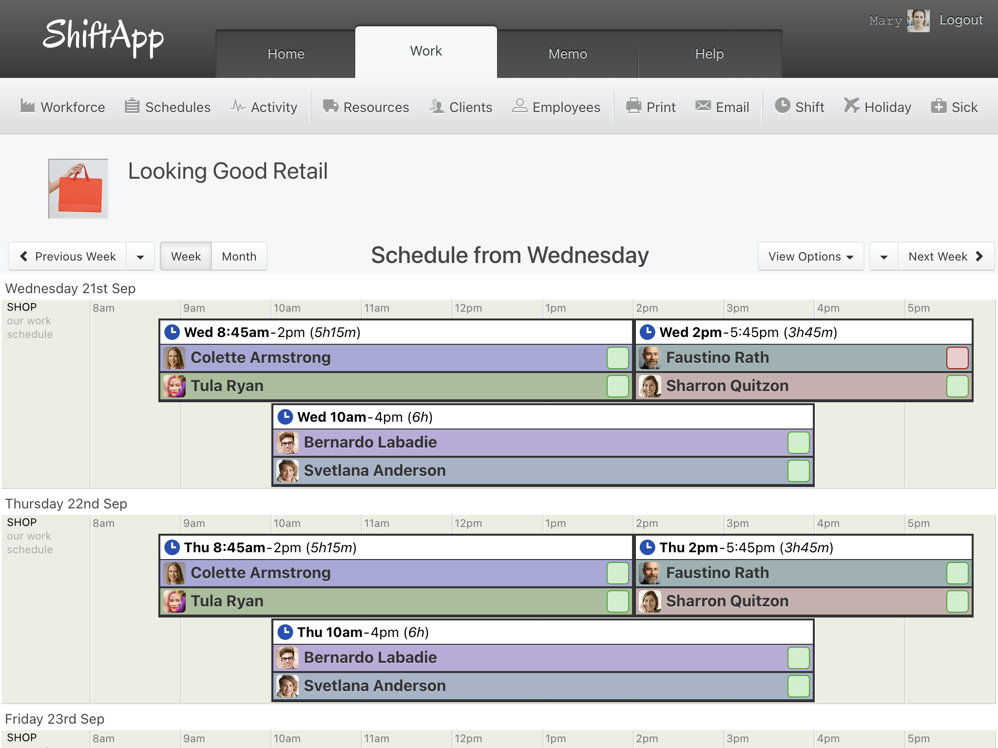 Retail Employee Schedule