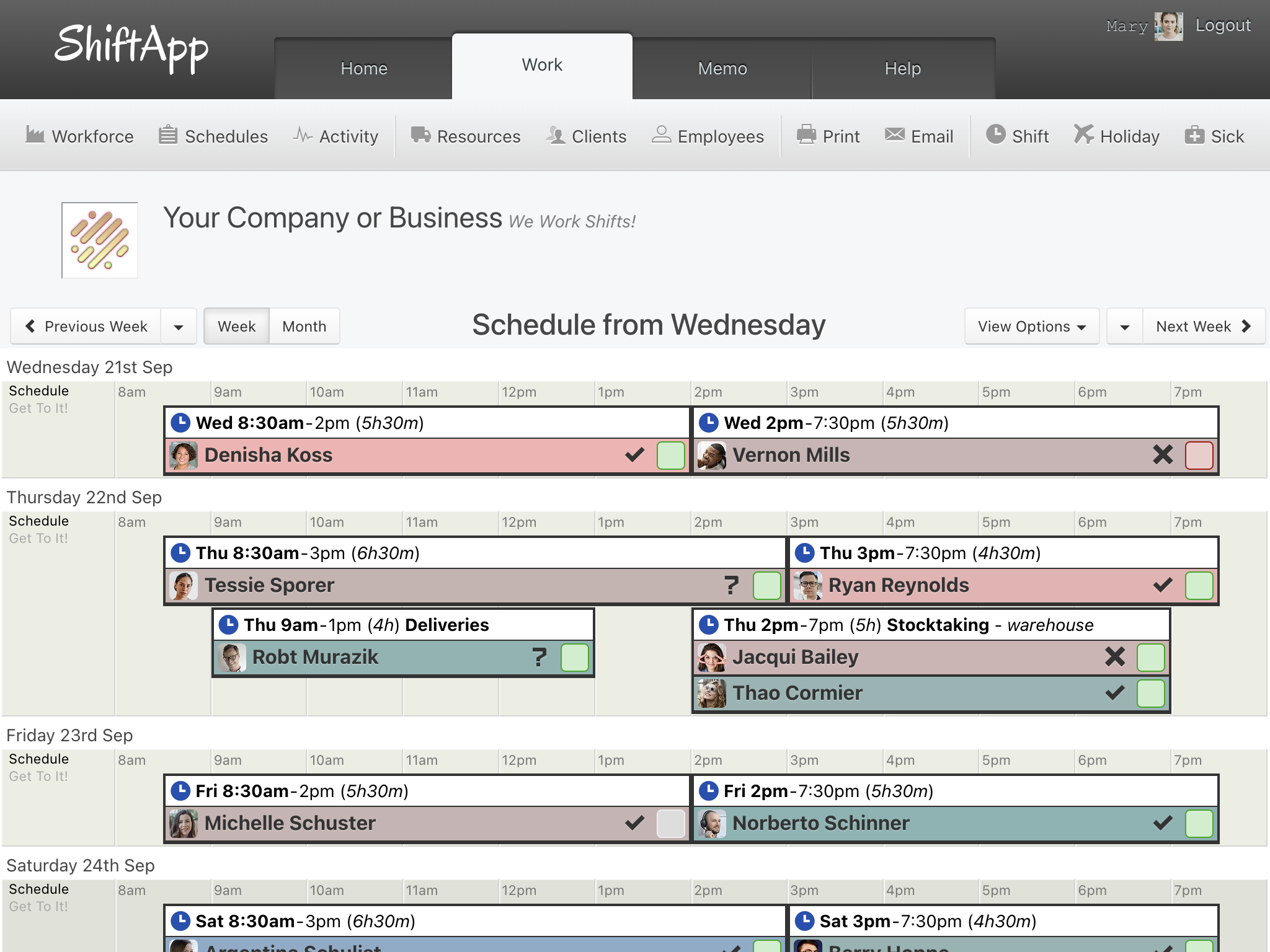 Employee Scheduling Screenshot
