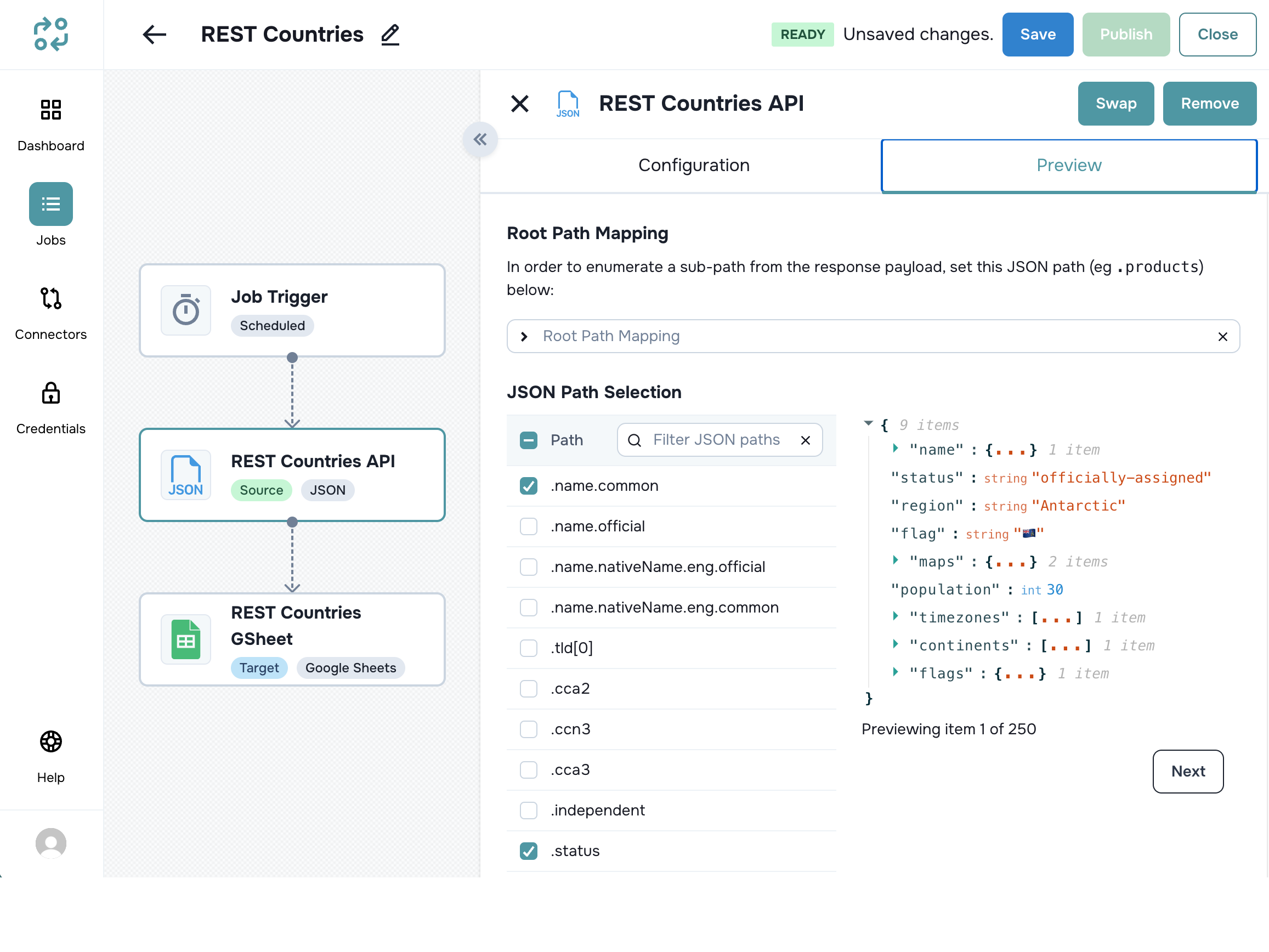 ContentMesh JSON to Google Sheets mapping