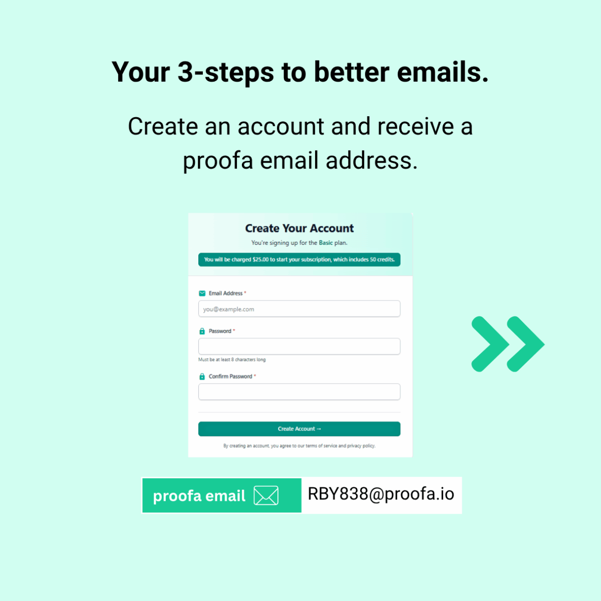 proofa.io 3-step process to create account and test emails