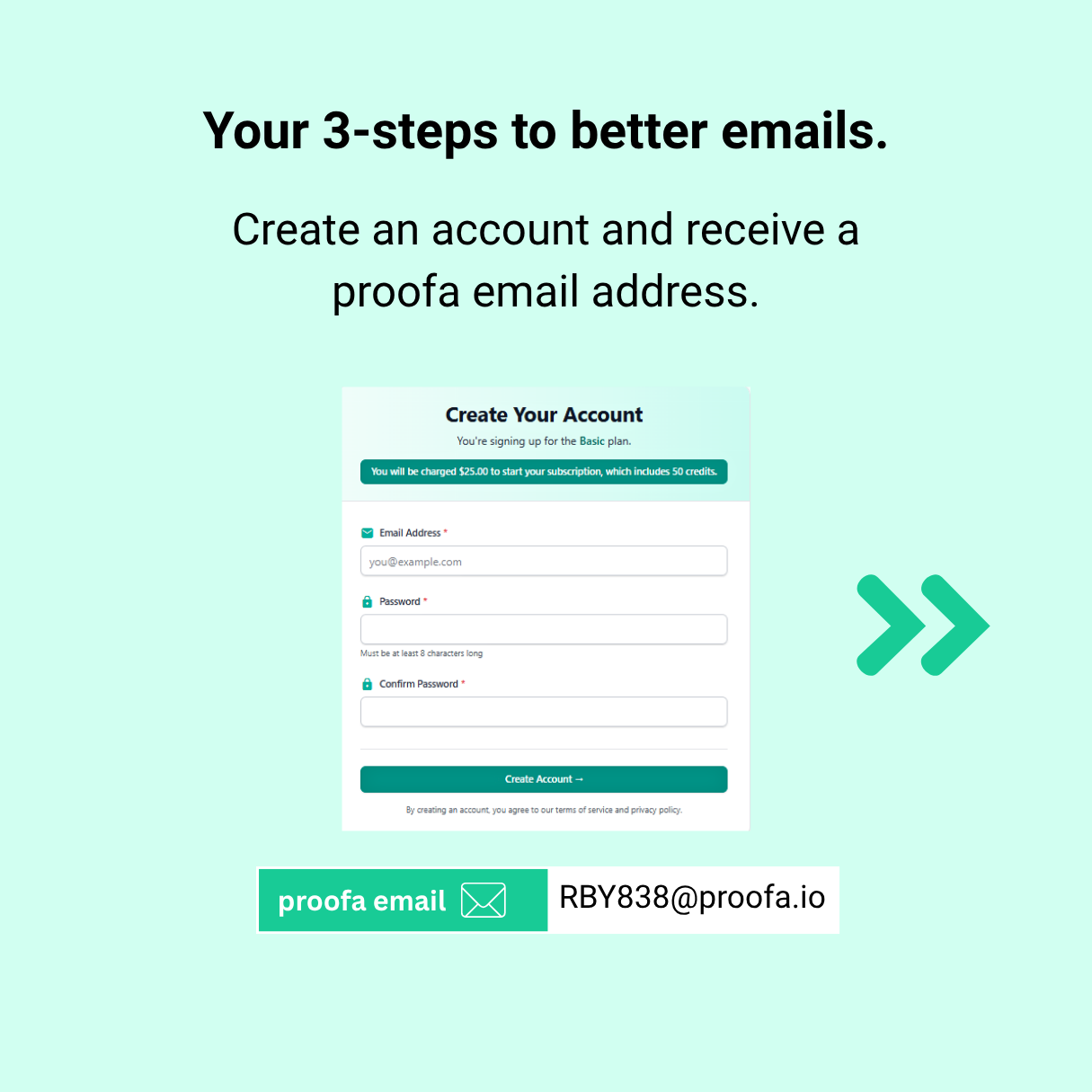 proofa.io 3-step process to create account and test emails
